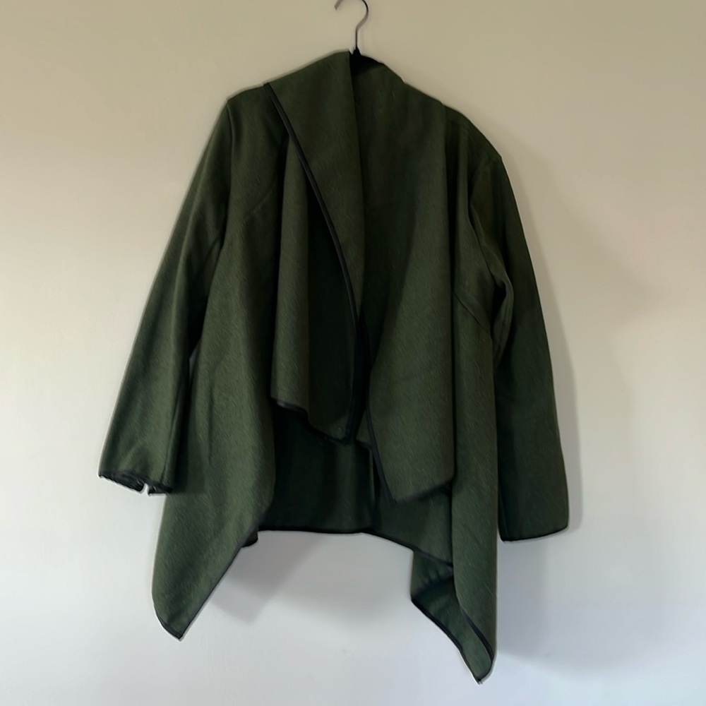 Dark Green Wrap Jacket With Piping